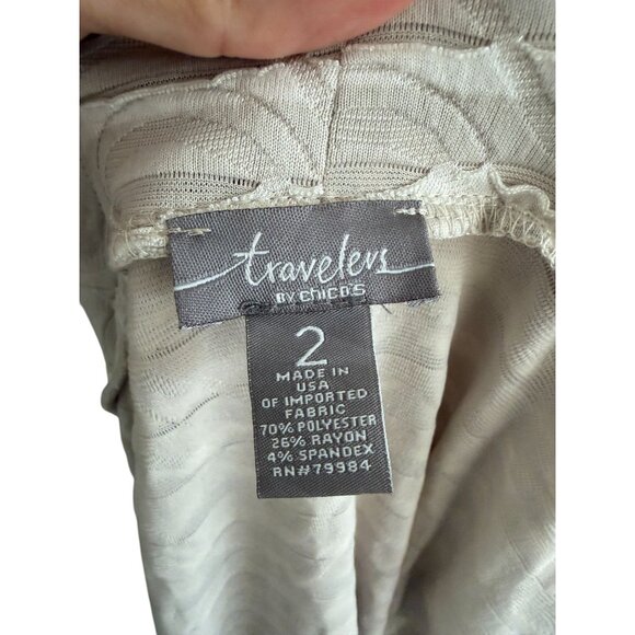 CHICOS Travelers Beige Ruffle Trim Open Jacket Size Chicos 2 -  US 12/14 - Picture 2 of 8